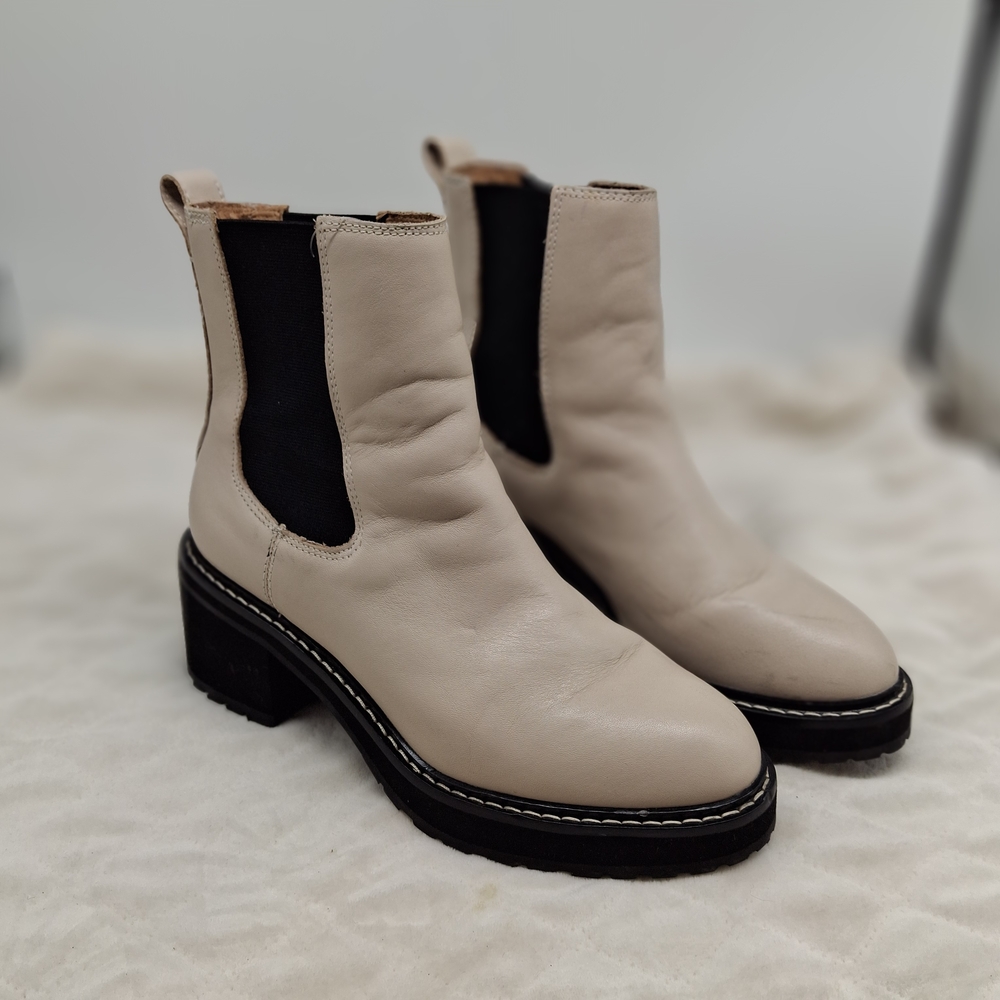 Madewell Cream and Black Ankle Boots